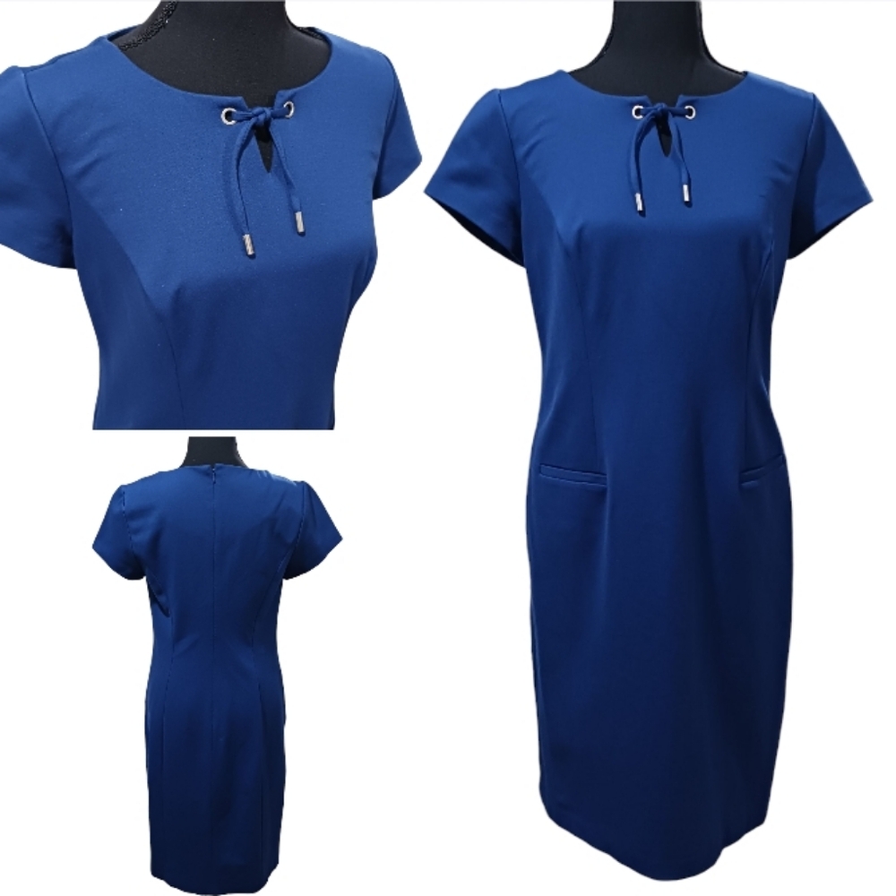 Talbots Luxe Ponte Sheath Dress Grommet Tie